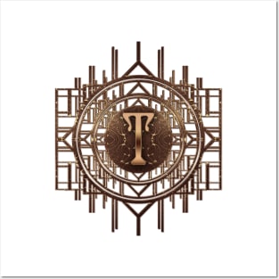 letter t monogram art deco pattern in antique golden glamour alphabet initial elegance Posters and Art